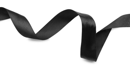 Beautiful black ribbon isolated on white, top view