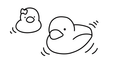 湯舟に浮かぶアヒルのおもちゃ_線画