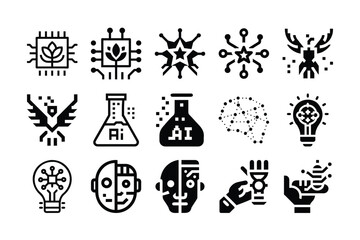 Collection of futuristic technology and artificial intelligence icons