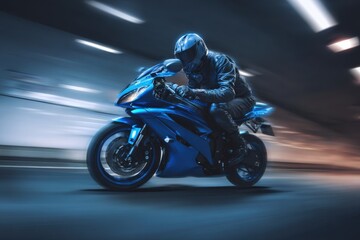 motorcyclist in action on his sport bike at high speed