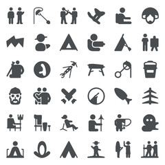 Collection of outdoor recreation and camping icons for adventure and travel