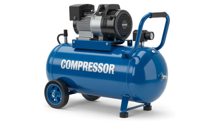 A product photograph of a blue air compressor against a white background