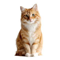 Obraz premium A cute domestic cat sitting calmly and looking forward on a transparent background. Perfect for pet design, advertising, animal illustration, or digital artwork with copy space.