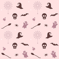 Pastel Pink Cute Halloween Seamless Pattern