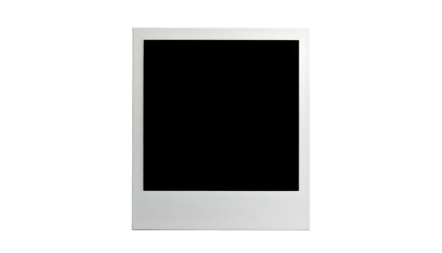 Isolated white instant photograph with black inner space, against a black backdrop