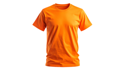 Vibrant, close-up shot of an unbranded, bright orange short-sleeved t-shirt
