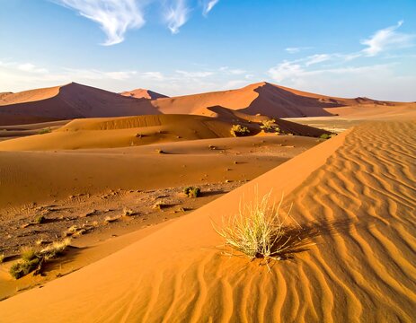 Panoramic shot of rolling sand dunes under a brilliant blue sky - Powered by Adobe