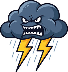 Angry cloud illustration with lightning bolts and rain, representing a storm and bad weather