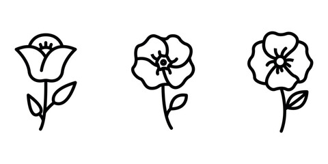 poppy outline or line icon design bundle.
