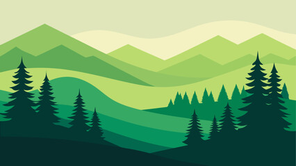 Green mountain landscape with pine trees