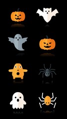 Minimal Halloween Icons Set: Pumpkin, Ghost, and Bat in a Vector Design, Perfect for App and Web Interfaces and Festive Digital Assets
