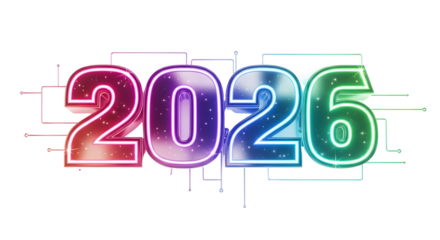 Neon future year 2026 isolated on transparent background
