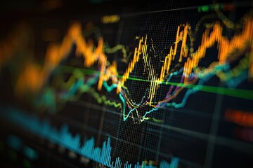Dynamic chart with fluctuating lines, representing data analysis on a dark background