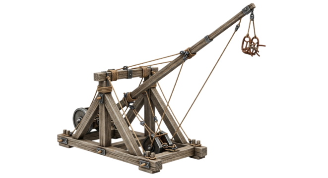 Miniature medieval trebuchet designed for historical education and display purposes showcasing intricate wooden details