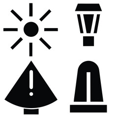 Diverse Icon Set Sun Hazard Light and Street Lamp Illustration