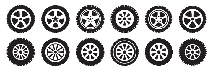 vector wheel rim illustrations black and white tire designs for automotive and transport projects