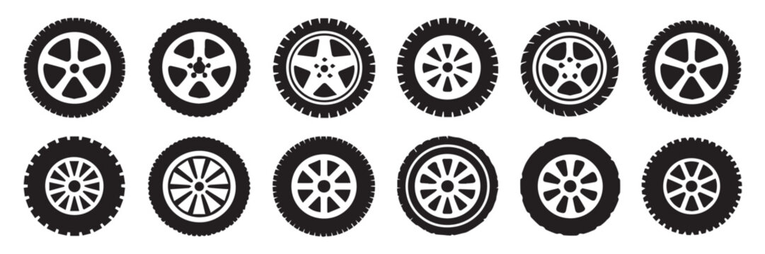 vector wheel rim illustrations black and white tire designs for automotive and transport projects