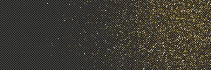 Gold glittering dust with stars on transparent backdrop