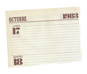 Torn Spanish Calendar Page from October 1983 Highlighting Monday 17 and Tuesday 18