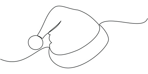 Continuous one line art drawing of Santa cap. Christmas Santa hat one line icon vector illustration. One line drawing illustration.