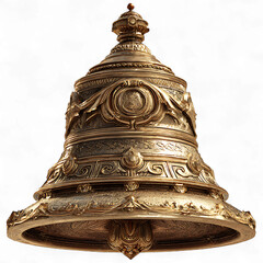Ornate golden bell with intricate carvings, isolated on transparent background