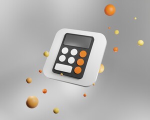3D White-black calculator icon with yellow-orange beads	