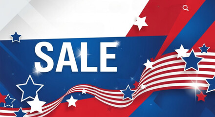 Sale banner with stars and stripes in patriotic red white and blue