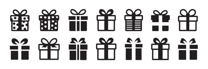 black and white gift box icons vector set simple holiday present symbols for web and print