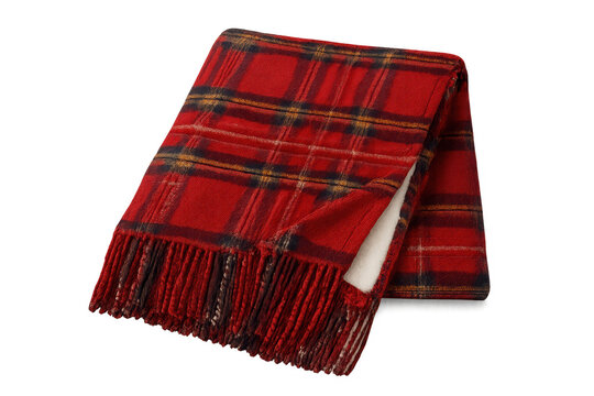 Red tartan plaid blanket with fringe on transparent background - Powered by Adobe