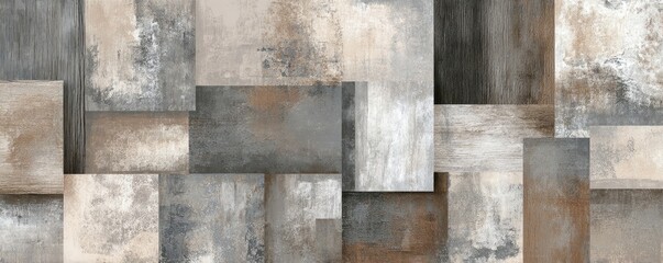 Textured surface featuring overlapping rectangular blocks in neutral tones with distressed, worn appearance