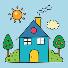 Charming and whimsical children s illustration of a small colorful house with a playful hand drawn aesthetic perfect for early learning and creative projects