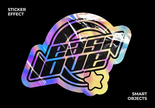 Holo Wrinkled Sticker Effect Mockup