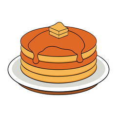 Fluffy golden pancakes stacked high, drizzled with warm, rich maple syrup that glistens as it flows down the sides—sweet, comforting, and perfect for a classic breakfast treat.
