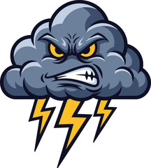 Cartoon Angry Storm Cloud with Lightning Bolts Illustration A Weather Concept