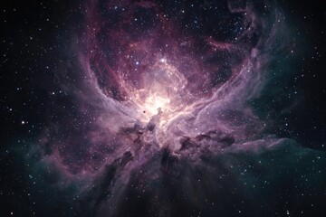 Obraz premium A cosmic view of a nebula showcasing celestial dust, gas clouds, and scattered stars in space