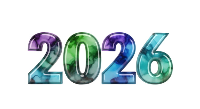 Year 2026 watercolor numbers isolated on transparent background