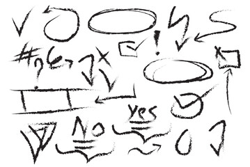 A creative set of hand-drawn doodles with arrows, circles, and sketch symbols. Perfect for notes, highlights, and artistic designs.