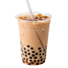 Bubble tea/boba drink in plastic cup, cutout PNG transparent background