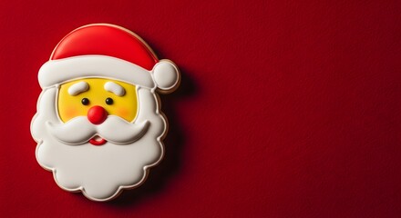 Fototapeta premium Christmas santa claus cookie with red background and copy space