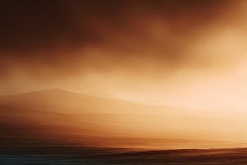An ethereal vista of hazy mountains and the sea, bathed in a warm, golden light
