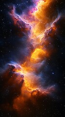 Obraz premium Stunning cosmic nebula with golden and purple hues, vibrant stars in deep space