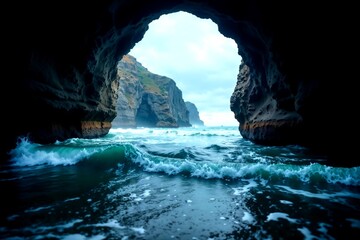 Dramatic Ocean Waves Crashing Sea Cave