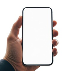Holding modern smartphone display on isolated on white background