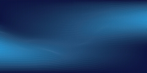 Abstract technology big data digital background. Dot blue wave light screen gradient texture background. 3d wave point fractal grid science futuristic audio visualization.