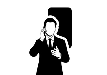 Businessman talking on phone vector silhouette icon representing communication and professional corporate calls