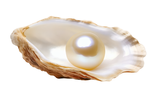 Open Oyster Shell with Pearl Isolated on Transparent Background – Natural Luxury and Beauty Concept