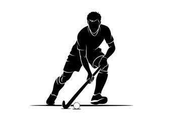 Dynamic field hockey player silhouette vector graphic in action pose ready for competition and sport design