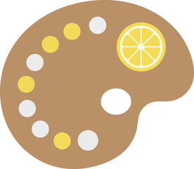 Artist's palette with vibrant colors and lemon slice vector