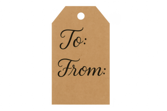 Brown kraft paper gift tag with text