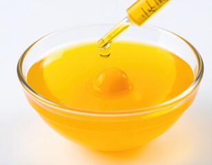 Golden Elixir: A close-up shot captures the delicate dance of a single drop, merging into a bowl of vibrant, golden liquid. This visual symphony encapsulates the essence of purity.